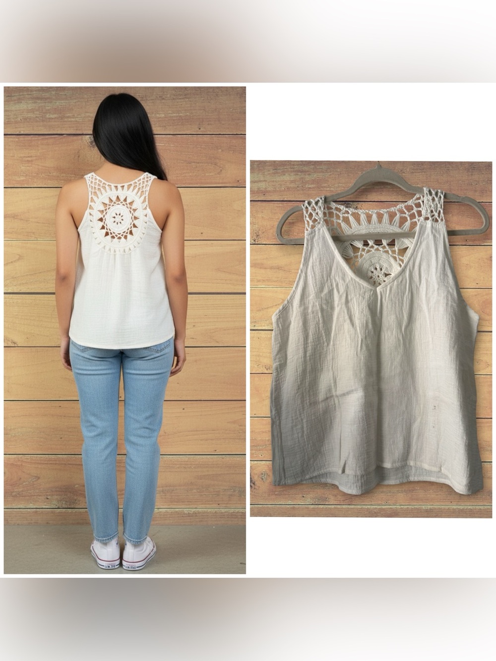 Cupshe White Crochet-Back Tank, Small